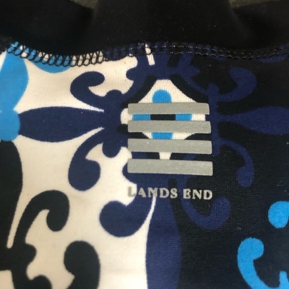 Lands End Rash Guard Sz. M 10/12 Fitted Long Sleeve Black Blue Printed High Neck - Picture 3 of 5